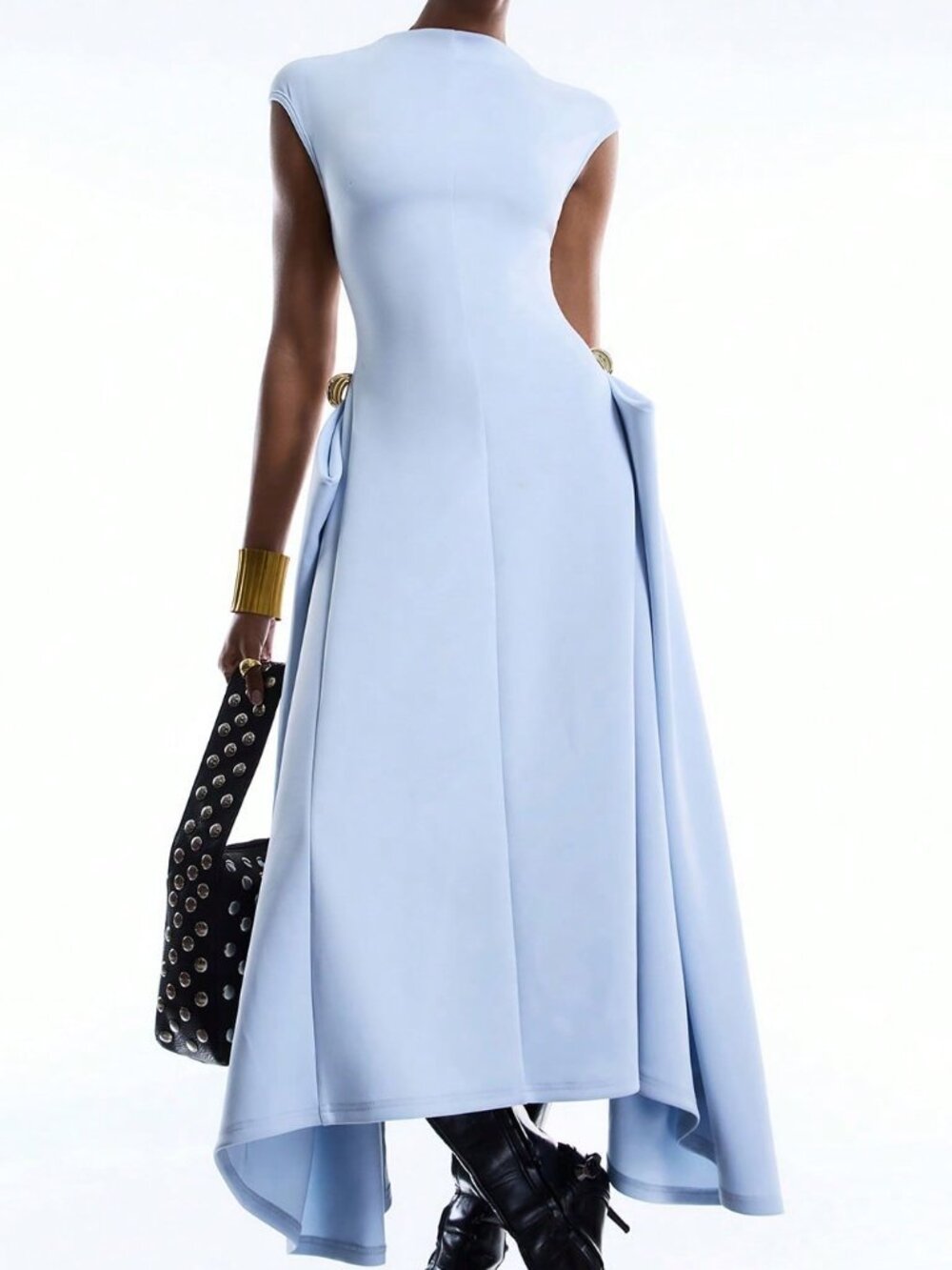 Baby Blue Elegant Women's Asymmetric Hem Midi Dress